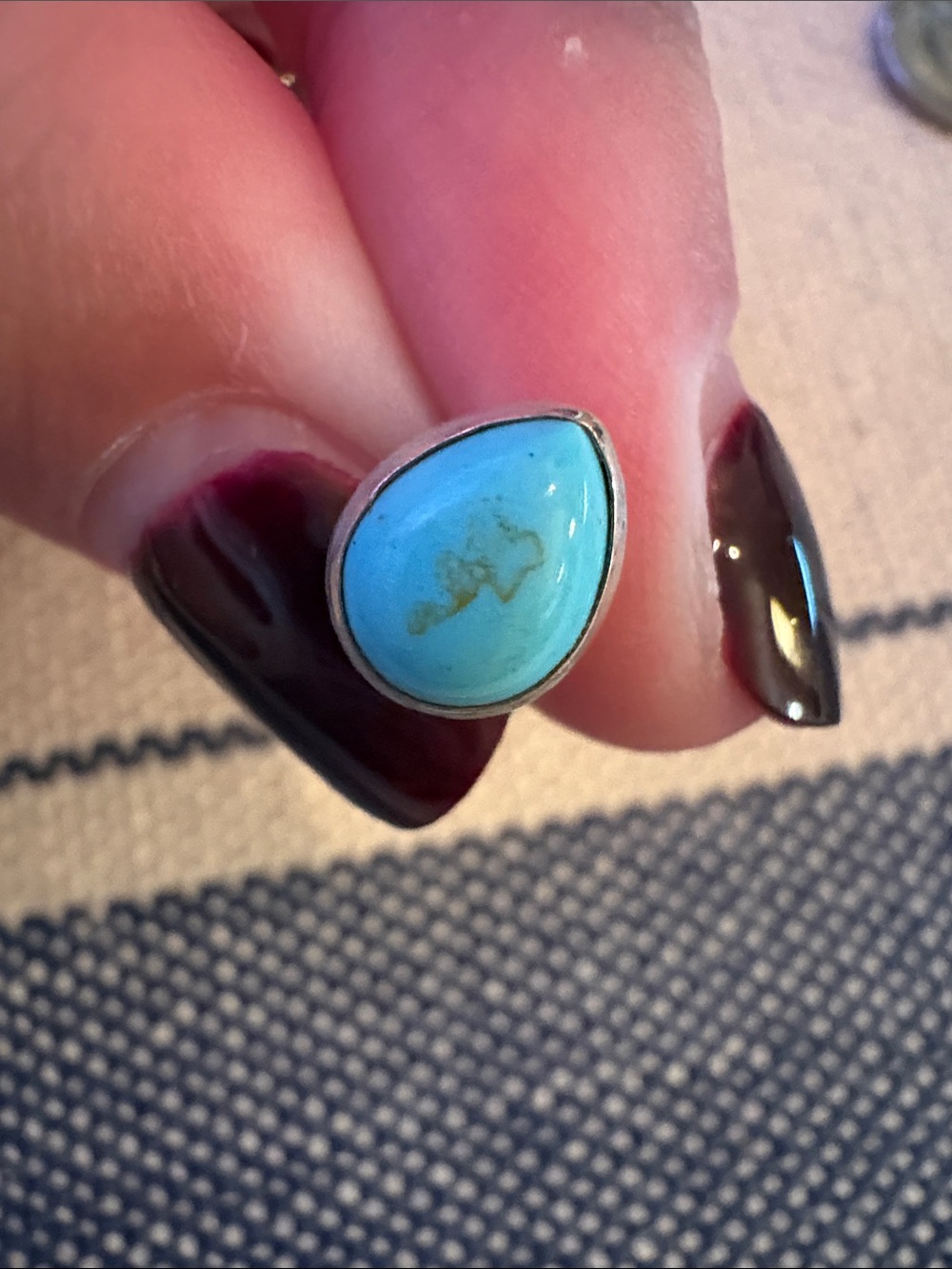 Turquoise Teardrop Sterling Silver Stud Earring - Blue